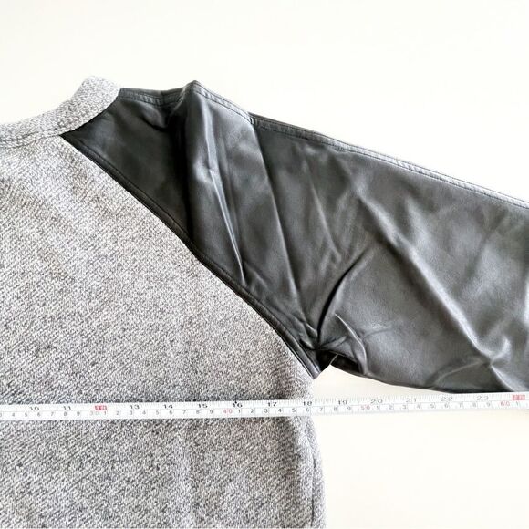 Wilfred Free Crewneck Sweater Gray Black Faux Leather Raglan Sleeves Women's S - Picture 6 of 9